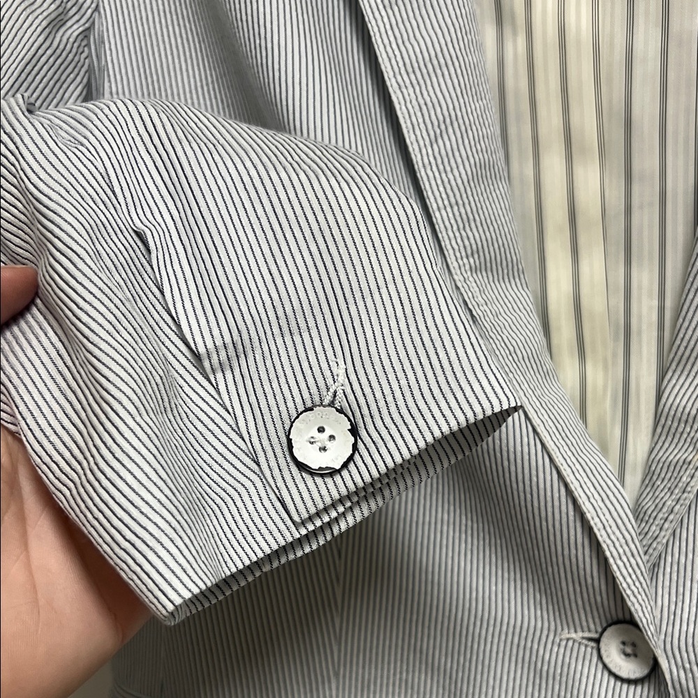 Rag & Bone Light Weight Gray White Striped Tailored Silk Cotton Blazer Size 6 - Picture 4 of 10